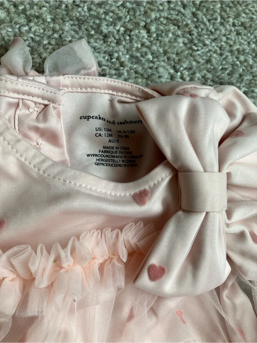 Cupcakes and Cashmere Baby/Toddler Pink Heart Tulle Bow Dress Top